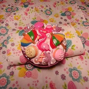 Flamingo Umbrella Summer Fun Pink Compact Mirror